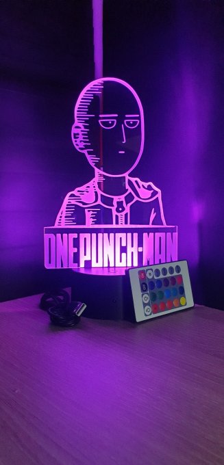 Lampe led 3D Buste Saitama, One punch Man, manga ,veilleuse, lampe de chevet, déco, illusion