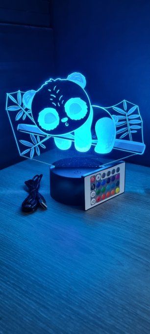 Lampe led 3D Bébé Panda, idée cadeau, veilleuse, déco, enfant, chambre, illusion