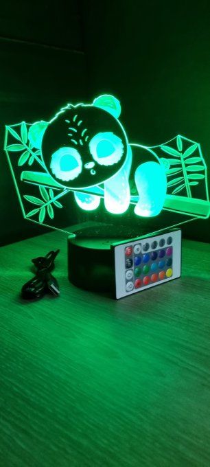 Lampe led 3D Bébé Panda, idée cadeau, veilleuse, déco, enfant, chambre, illusion