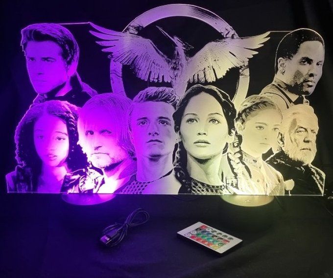 Lampe led 3D Hunger games, Katniss Everdeen, Peeta, snow, gale, rue