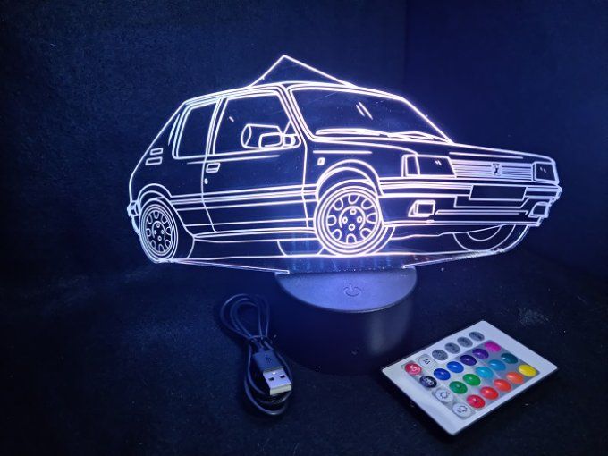 Lampe led 3D Peugeot 205, voiture, veilleuse, chevet, cadeau