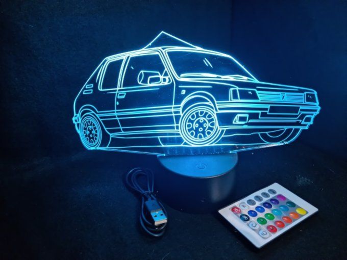 Lampe led 3D Peugeot 205, voiture, veilleuse, chevet, cadeau