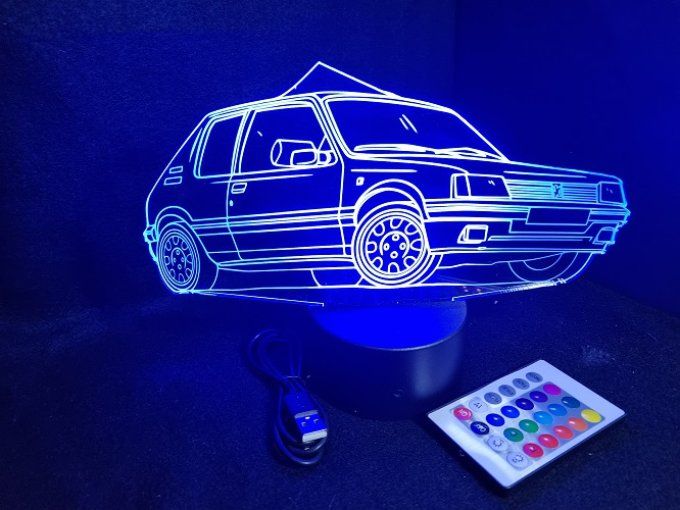 Lampe led 3D Peugeot 205, voiture, veilleuse, chevet, cadeau