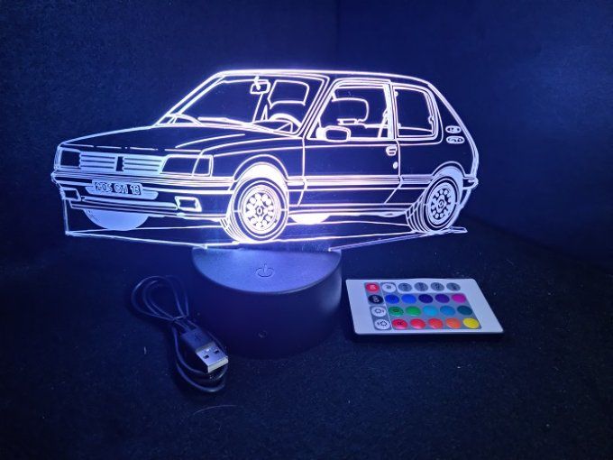Lampe led 3D Peugeot 205 GTI 1.6, retro, voiture, veilleuse, chevet, cadeau, déco, illusion