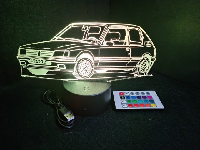 Lampe led 3D Peugeot 205 GTI 1.6, retro, voiture, veilleuse, chevet, cadeau, déco, illusion