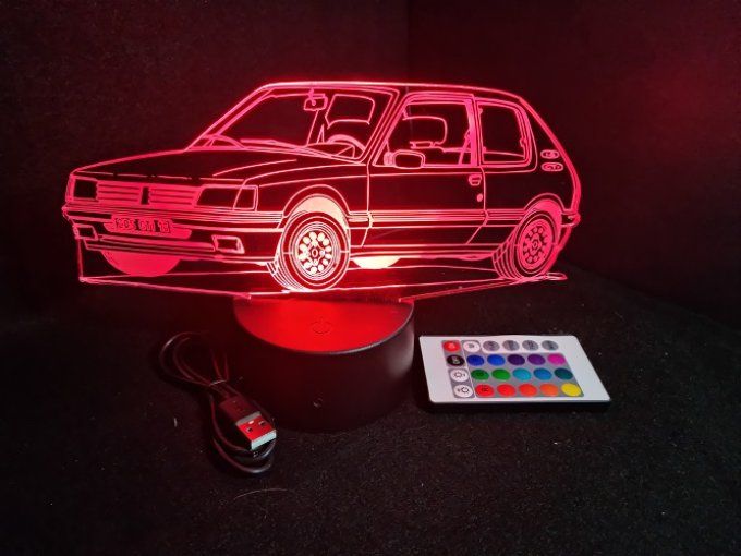 Lampe led 3D Peugeot 205 GTI 1.6, retro, voiture, veilleuse, chevet, cadeau, déco, illusion
