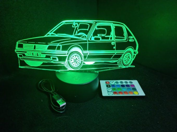 Lampe led 3D Peugeot 205 GTI 1.6, retro, voiture, veilleuse, chevet, cadeau, déco, illusion