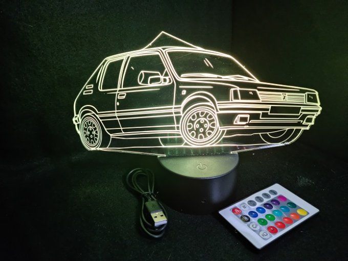 Lampe led 3D Peugeot 205, retro, voiture, veilleuse, chevet, cadeau, déco, illusion