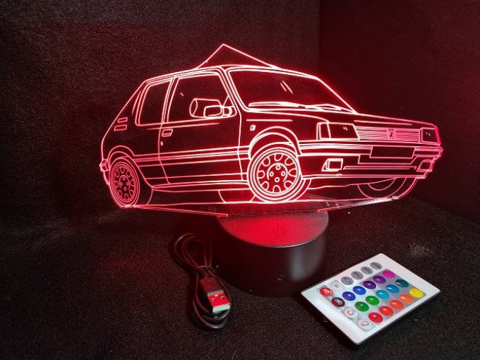 Lampe led 3D Peugeot 205, retro, voiture, veilleuse, chevet, cadeau, déco, illusion