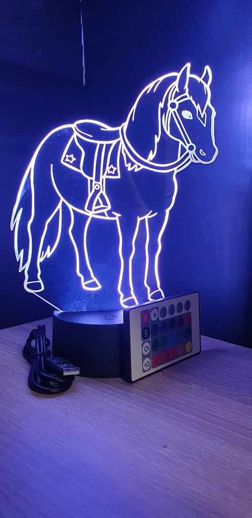 Lampe led 3D Poney, cadeau, veilleuse, déco, enfant, chambre, chevet