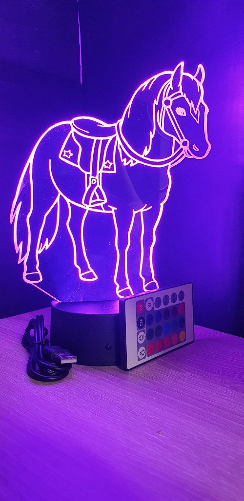 Lampe led 3D cheval, cadeau, chevet, veilleuse, déco, personnalisable