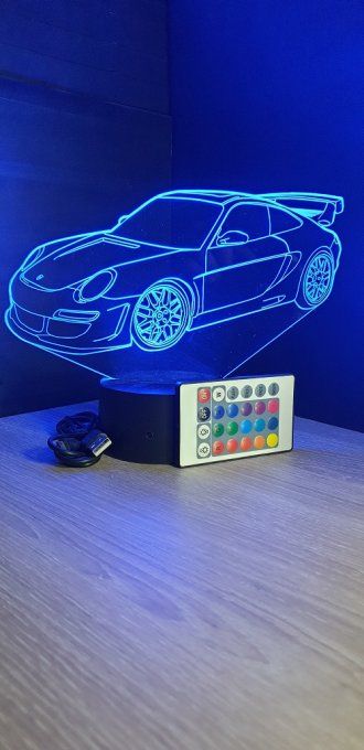 Lampe led 3D Porsche 911 GT3, voiture, veilleuse, chevet, néon, cadeau