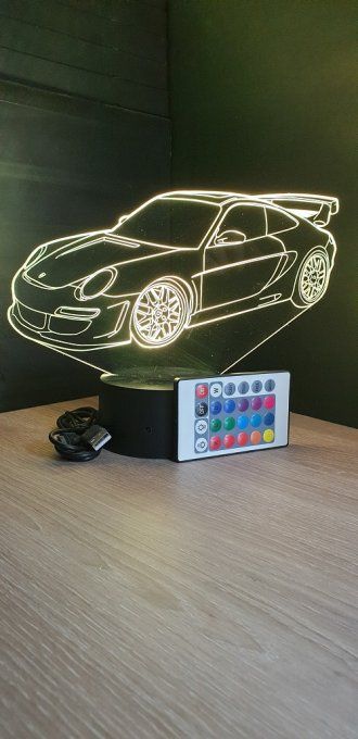 Lampe led 3D Porsche 911 GT3, voiture, veilleuse, chevet, néon, cadeau, déco, illusion, bureau