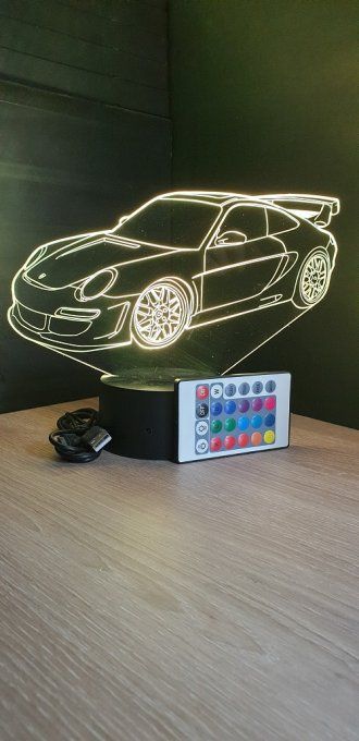 Lampe led 3D Porsche 911 GT3, voiture, veilleuse, chevet, néon, cadeau