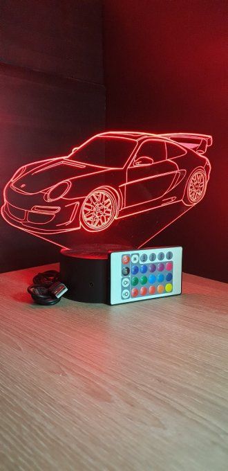 Lampe led 3D Porsche 911 GT3, voiture, veilleuse, chevet, néon, cadeau, déco, illusion, bureau