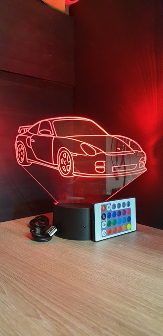 Lampe led 3D Porsche, voiture ,veilleuse, chevet, néon, idée cadeau, déco, illusion, bureau, lumière