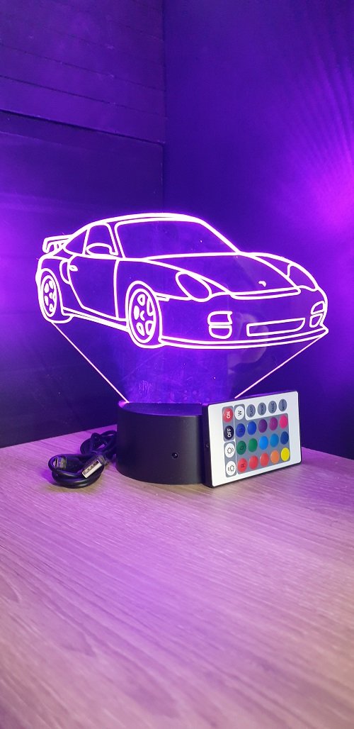 Grav'stylé: Lampe led 3D Porsche, voiture, chevet, néon, luminaire