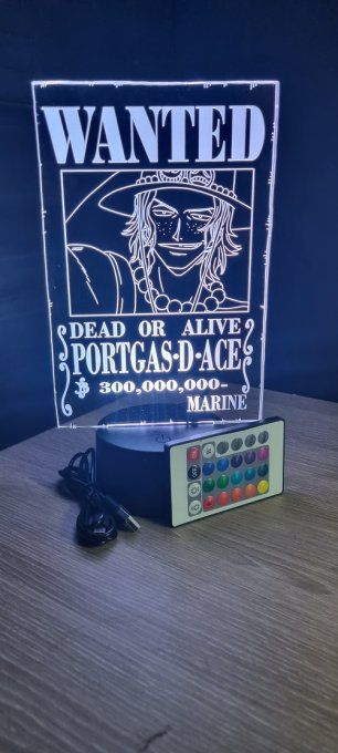 Lampe led 3D Portgas.D.Ace Wanted, manga, veilleuse, idée cadeau, dessin animé, déco, chevet