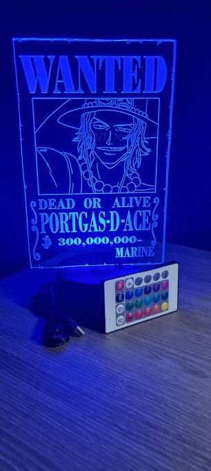 Lampe led 3D Portgas.D.Ace Wanted, manga, veilleuse, idée cadeau, dessin animé, déco, chevet