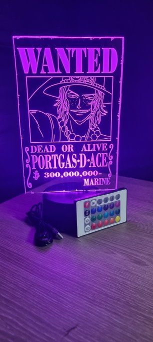 Lampe led 3D Portgas.D.Ace Wanted, manga, veilleuse, idée cadeau, dessin animé, déco, chevet