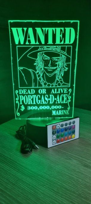 Lampe led 3D Portgas.D.Ace Wanted, manga, veilleuse, idée cadeau, dessin animé, déco, chevet