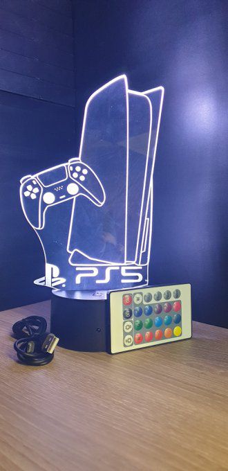 Lampe led 3D Playstation 5, veilleuse, idée cadeau, jeux video, geek, déco, illusion, chevet