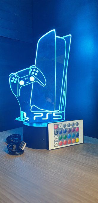 Lampe led 3D Playstation 5, veilleuse, idée cadeau, jeux video, geek, déco, illusion, chevet