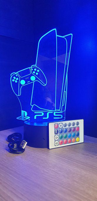 Lampe led 3D Playstation 5, veilleuse, idée cadeau, jeux video, geek, déco, illusion, chevet