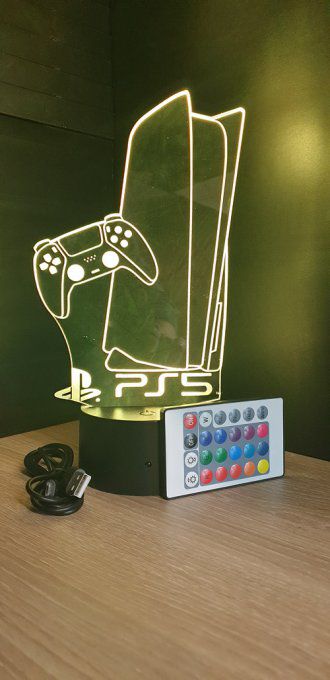 Lampe led 3D Playstation 5, veilleuse, idée cadeau, jeux video, geek, déco, illusion, chevet
