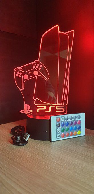 Lampe led 3D Playstation 5, veilleuse, idée cadeau, jeux video, geek, déco, illusion, chevet