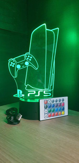 Lampe led 3D Playstation 5, veilleuse, idée cadeau, jeux video, geek, déco, illusion, chevet