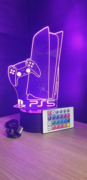 Lampe led 3D Playstation 5, veilleuse, idée cadeau, jeux video, geek, déco, illusion, chevet