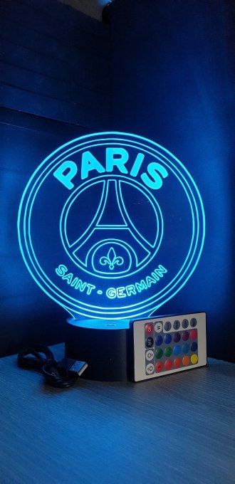 Lampe led 3D PSG, sport, football, ligue 1 chevet, cadeau, illusion