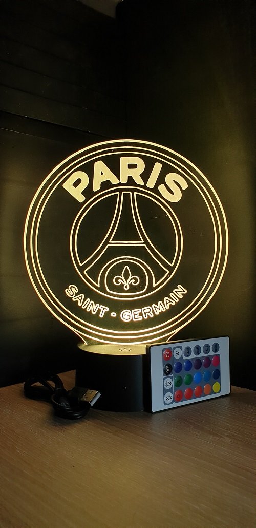 Lampe led 3D PSG, sport, football, ligue 1 chevet  - Grav'stylé