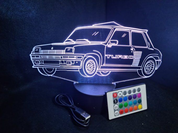 Lampe led 3D Renault 5 GT TURBO, voiture, veilleuse, chevet, cadeau