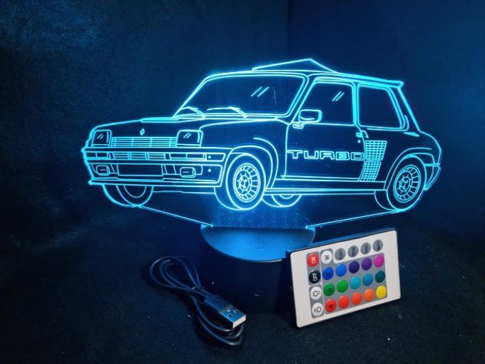 Lampe led 3D Renault 5 GT TURBO, voiture, veilleuse, chevet, cadeau