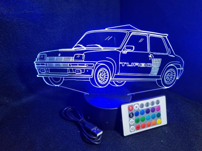 Lampe led 3D Renault 5 GT TURBO, voiture, veilleuse, chevet, cadeau