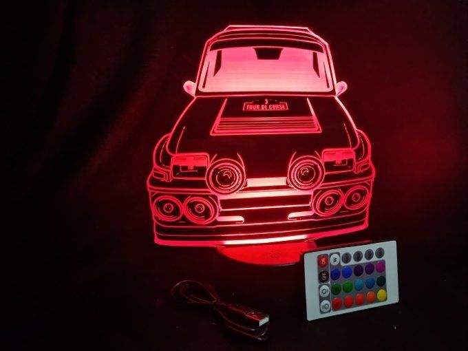Lampe led 3D Renault 5 GT TURBO, retro, voiture, veilleuse, chevet, cadeau, déco, illusion