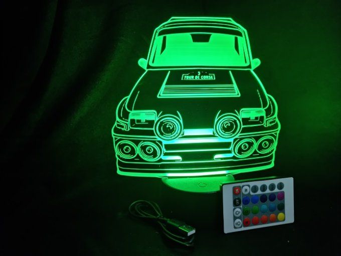 Lampe led 3D Renault 5 GT TURBO, retro, voiture, veilleuse, chevet, cadeau, déco, illusion
