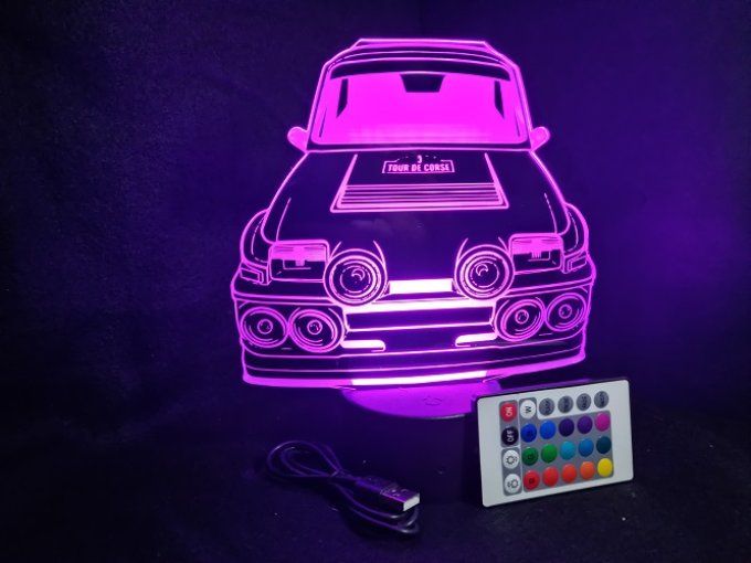 Lampe led 3D Renault 5 GT TURBO, retro, voiture, veilleuse, chevet, cadeau, déco, illusion