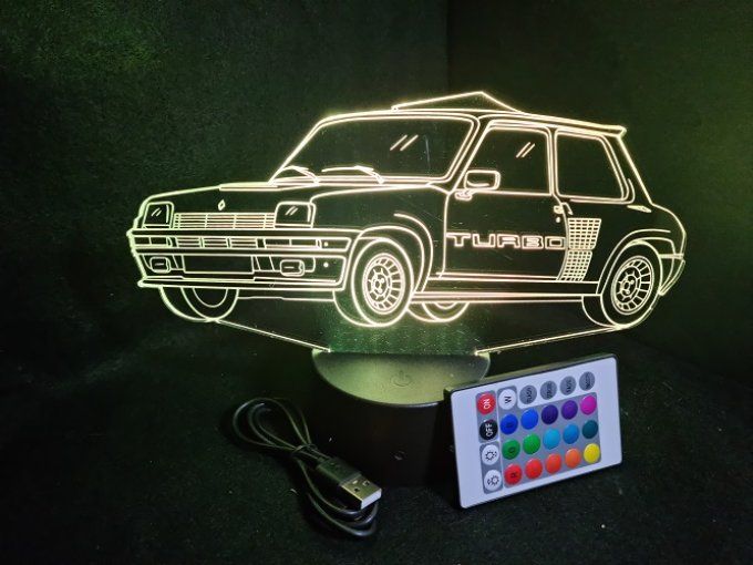 Lampe led 3D Renault 5 GT TURBO, voiture, veilleuse, chevet, cadeau