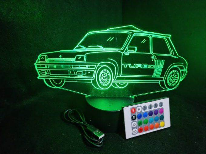 Lampe led 3D Renault 5 GT TURBO, voiture, veilleuse, chevet, cadeau