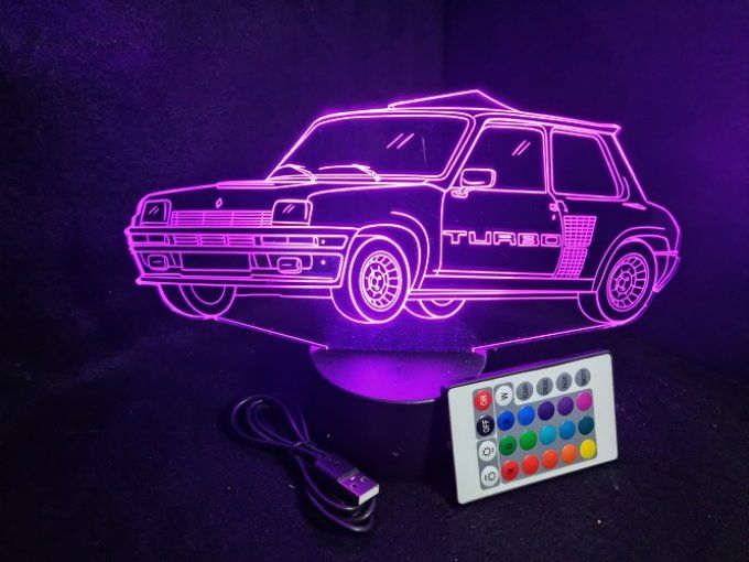 Lampe led 3D Renault 5 GT TURBO, voiture, veilleuse, chevet, cadeau