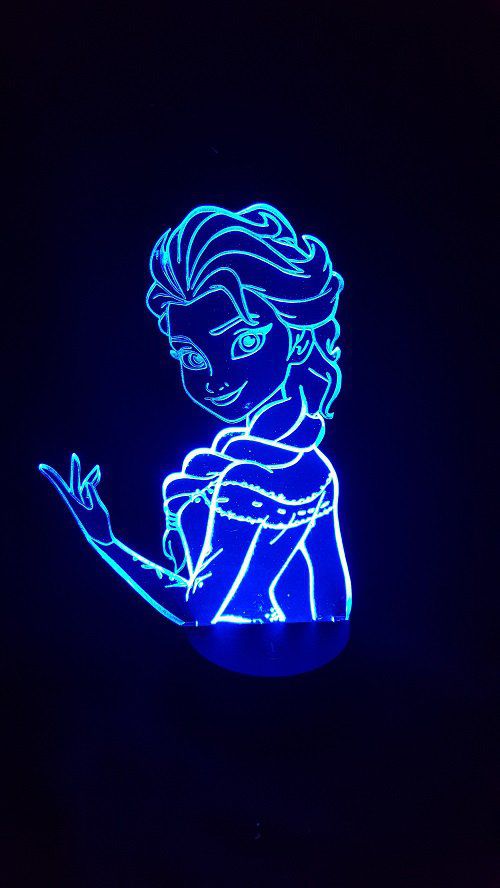 Lampe led 3D Elsa, La Reine des neiges, dessin animé, veilleuse, déco, chambre, illusion, chevet