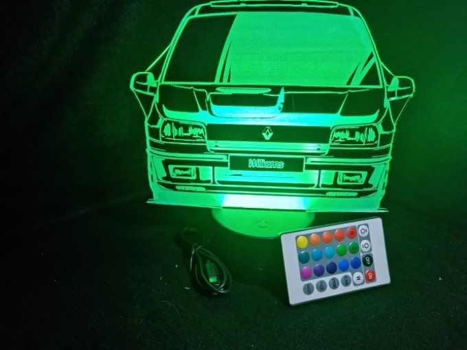 Lampe led 3D Renault Clio Williams, voiture, veilleuse, chevet, cadeau