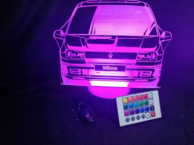 Lampe led 3D Renault Clio Williams, voiture, veilleuse, chevet, cadeau