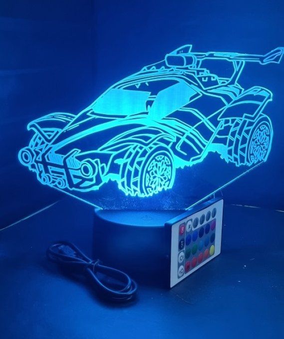 Lampe led 3D Rocket League, veilleuse, idée cadeau, jeux video, geek, déco, illusion, chevet
