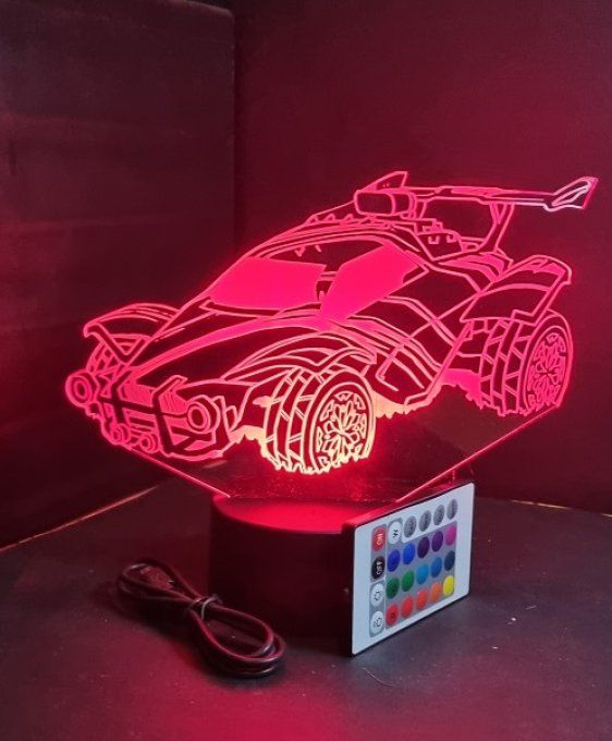 Lampe led 3D Rocket League, veilleuse, idée cadeau, jeux video, geek, déco, illusion, chevet