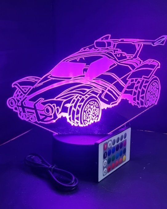 Lampe led 3D Rocket League, veilleuse, idée cadeau, jeux video, geek, déco, illusion, chevet