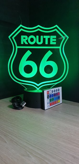 Lampe led 3D Route 66, Moto, Amerique,  veilleuse, idée cadeau, chevet, néon, déco, illusion, bureau